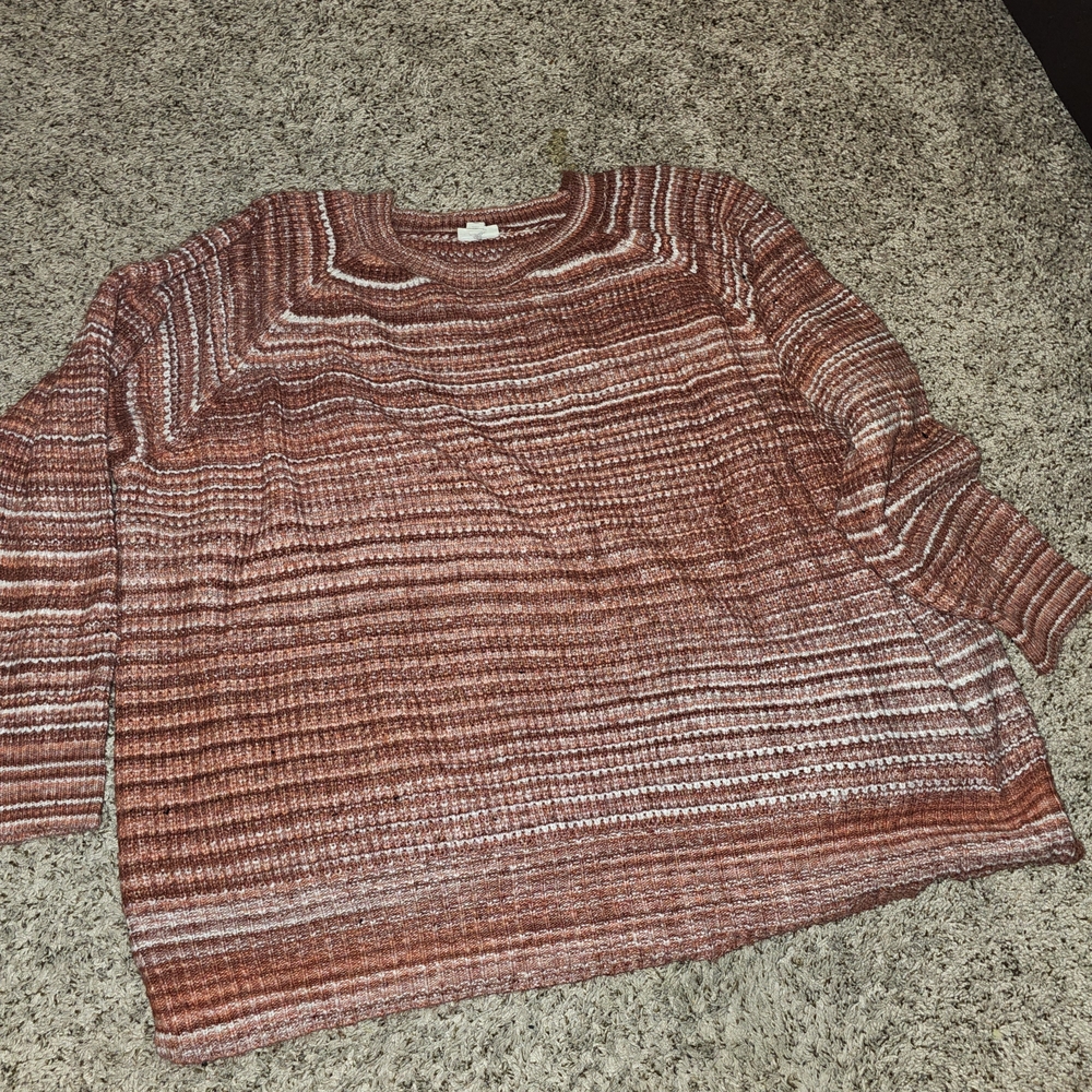 a.n.a Women's Textured Knit Sweater - Rust and Cream